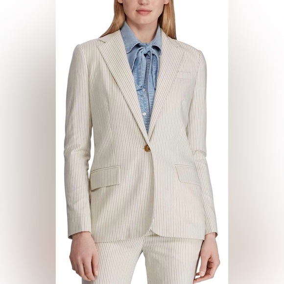 Lauren Ralph Lauren Jackets & Blazers - Lauren Ralph Lauren Women's Pinstripe-Print Straight-Fit Blazer - Cream Size 10